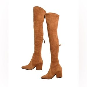 Tan Over The Knee Suede Leather Boots - NEW